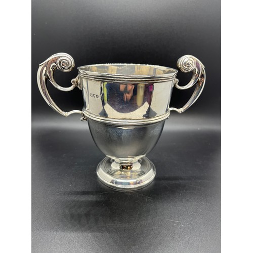 31 - solid silver victorian 2 handled trophy for fintry curling club circa 1892 408 grams of silver