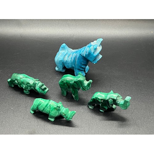 135 - 2 malachite elephants , 2 rhinos & a scottie dog