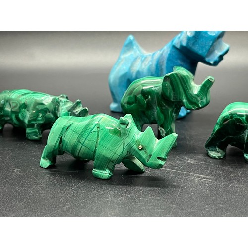 135 - 2 malachite elephants , 2 rhinos & a scottie dog