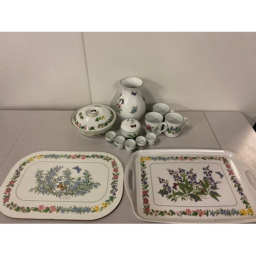 279 - Royal Worcester 'Herbs' Vase, lidded casserole dish, 3 mugs, 5 egg cups, preserve dish, serving tray... 