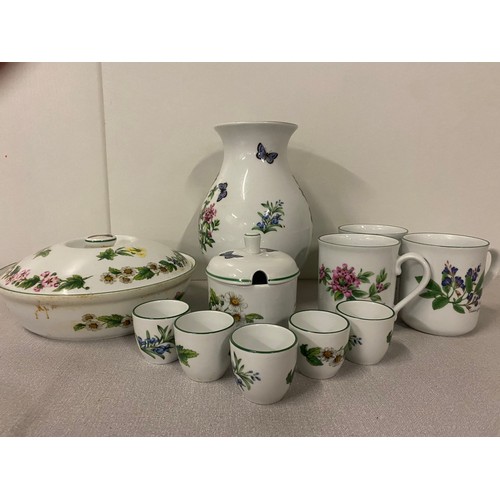 279 - Royal Worcester 'Herbs' Vase, lidded casserole dish, 3 mugs, 5 egg cups, preserve dish, serving tray... 