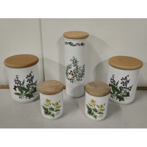 139 - Set of 5 Royal Worcester 'Herbs' storage jars. tallest 12