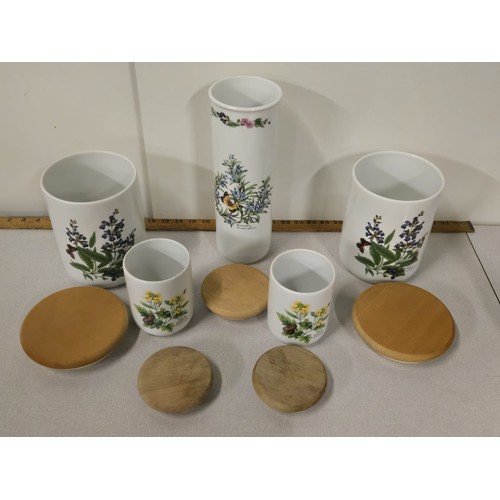 139 - Set of 5 Royal Worcester 'Herbs' storage jars. tallest 12