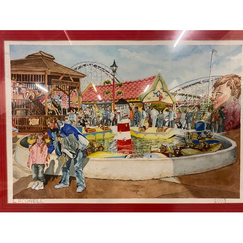 288 - Framed water colour by Leonard Rodwell of Blackpool pleasure beach 