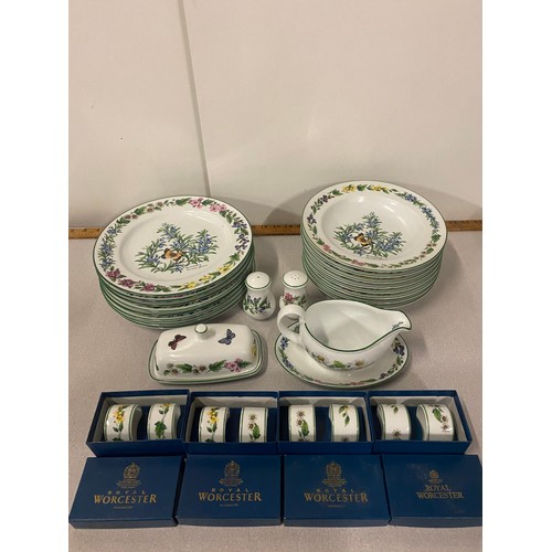 197 - Royal Worcester 'Herbs' 8 place settings to include 8 dinner plates, 8 bowls, 8 napkin rings along w... 