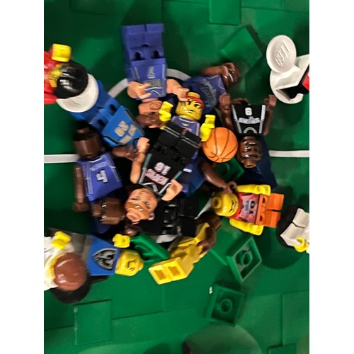 55 - Lego football stadium & figures along with basketball figures & hoops etc.