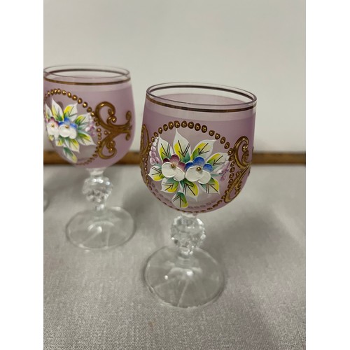 93 - Set of six vintage bohemian colored crystal liqueur glasses