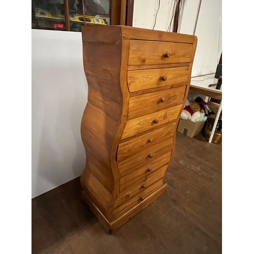 200A - Vintage curved solid wood 9 drawer chest 42