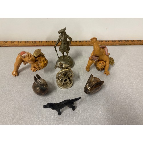collection of small collectables to include bronze dog, angel babies ...
