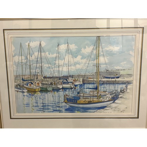 89 - Large framed water colour of Banff Harbour pencil signed by the artist Chris Murray 1983. 40