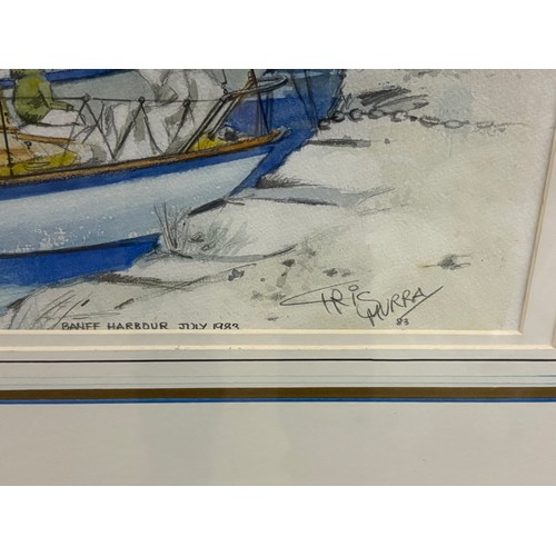 89 - Large framed water colour of Banff Harbour pencil signed by the artist Chris Murray 1983. 40