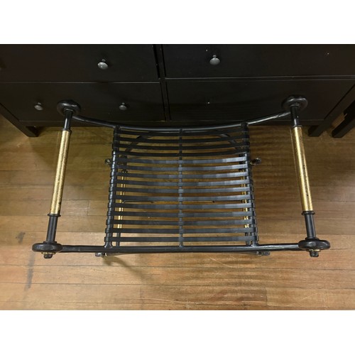 100 - Heavy Wrought iron curule stool/seat with cheetah cushion.