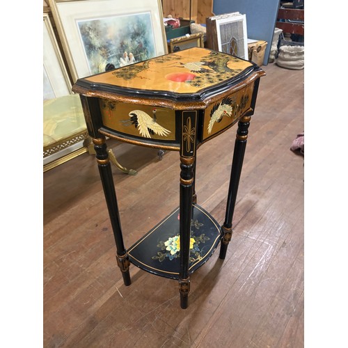 102 - Oriental style lacquered Chinese hall stand with drawer with crane design.