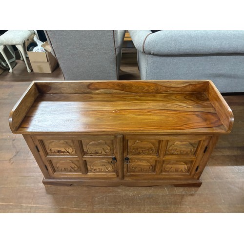 103 - Solid wood 2 door storage window seat with elephant motif