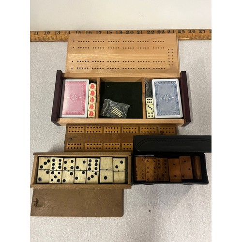 70 - Full set of antique bone and ebony dominoes along with further wooden dominoes and 2 cribbage gaming... 