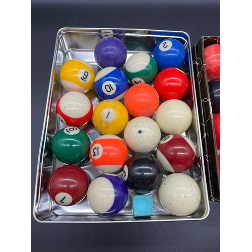 107 - 2 complete sets -snooker/billiard balls and pool balls.