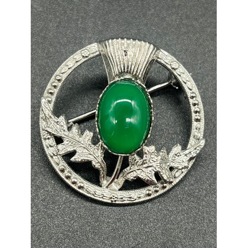 60 - 2 x 1950's Ward Brothers sterling silver thistle, citrine and green stone, plaid brooches.