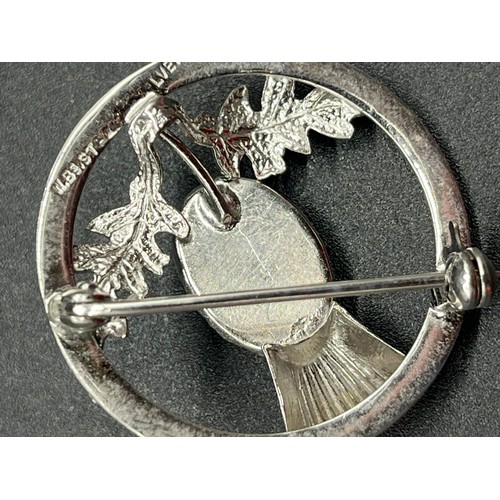 60 - 2 x 1950's Ward Brothers sterling silver thistle, citrine and green stone, plaid brooches.