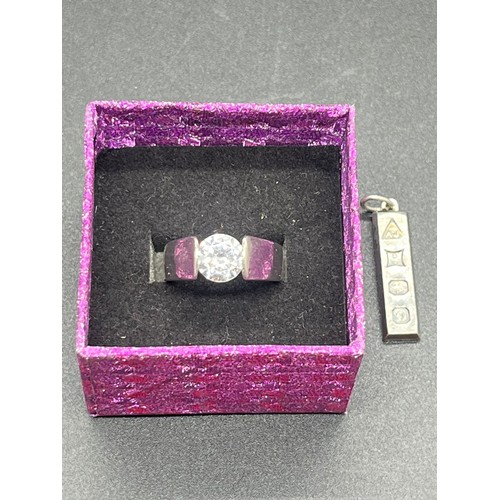 61 - Vintage Sterling silver ingot pendant 1978 by Apex jewellery and 925 silver and CZ stone ring.
