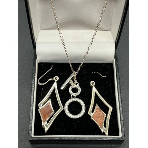 65 - Pandora 925 silver pendant chain necklace and pair of 925 silver diamond shaped earrings.