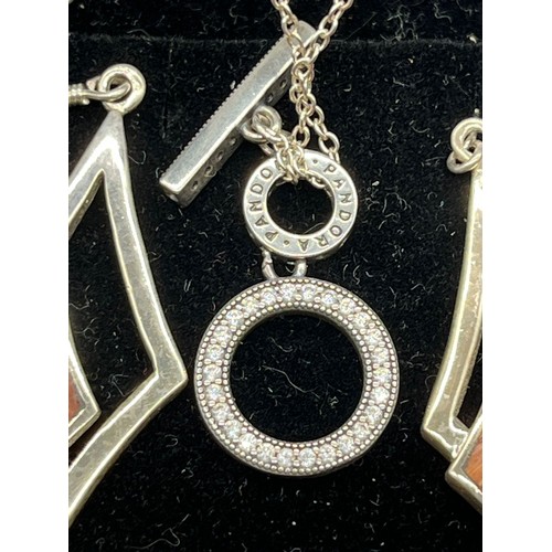 65 - Pandora 925 silver pendant chain necklace and pair of 925 silver diamond shaped earrings.