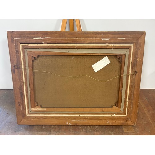 111 - Large antique gilt framed oil painting of mountain village scene. 39