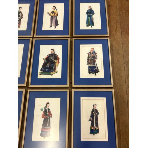 67 - Set of 13 Chinese pith paper paintings, Qing Dynasty 19th century, to include courtiers dressed & ad... 