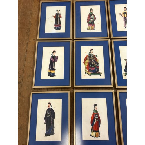 67 - Set of 13 Chinese pith paper paintings, Qing Dynasty 19th century, to include courtiers dressed & ad... 