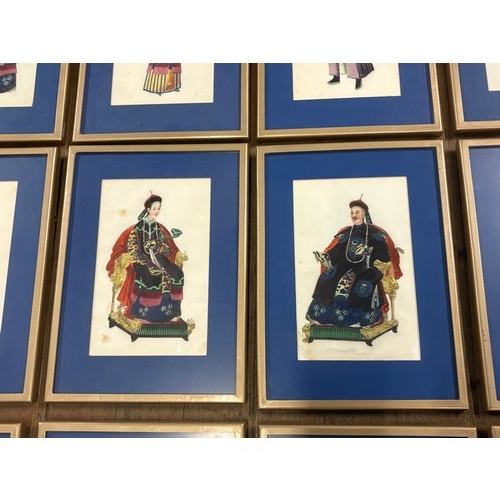67 - Set of 13 Chinese pith paper paintings, Qing Dynasty 19th century, to include courtiers dressed & ad... 