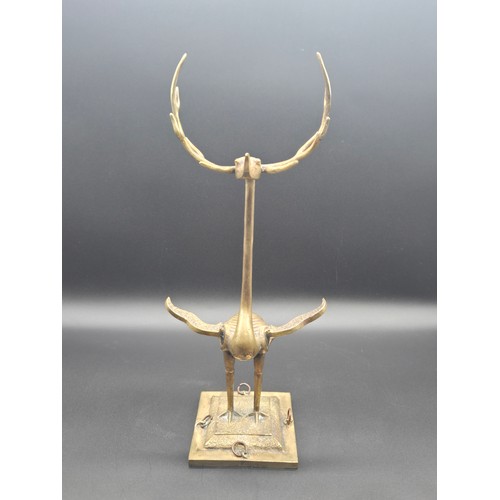 69 - Vintage Chinese bronze Standing crane with antlers 14