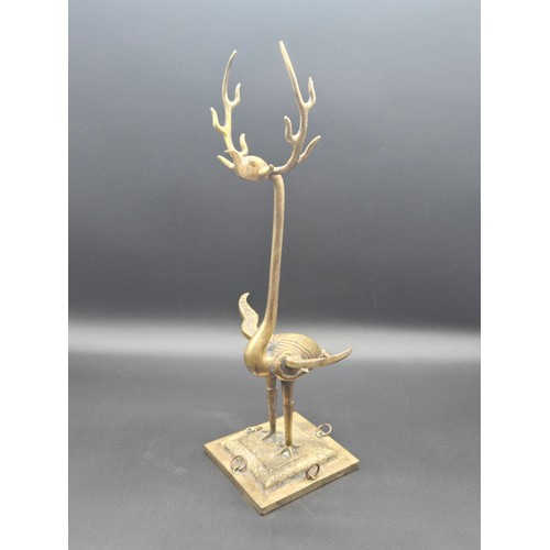 69 - Vintage Chinese bronze Standing crane with antlers 14