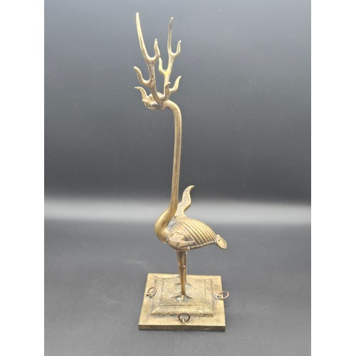 69 - Vintage Chinese bronze Standing crane with antlers 14