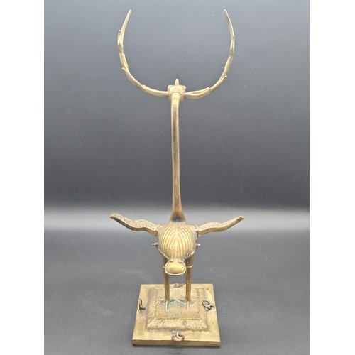 69 - Vintage Chinese bronze Standing crane with antlers 14
