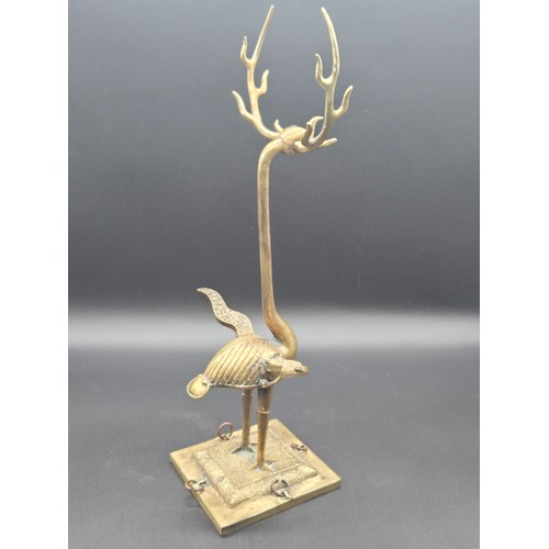 69 - Vintage Chinese bronze Standing crane with antlers 14
