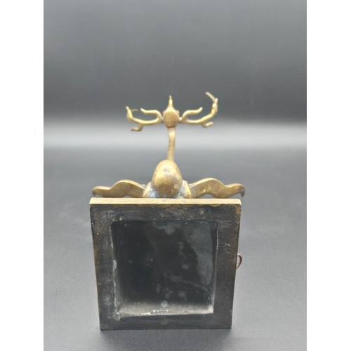 69 - Vintage Chinese bronze Standing crane with antlers 14