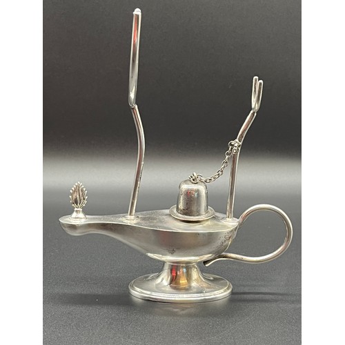 81 - Rare Antique silver plated Aladdin/ Genie oil lamp brandy glass warmer.