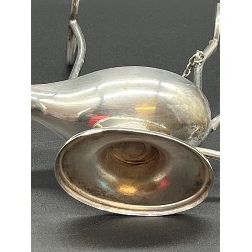 81 - Rare Antique silver plated Aladdin/ Genie oil lamp brandy glass warmer.