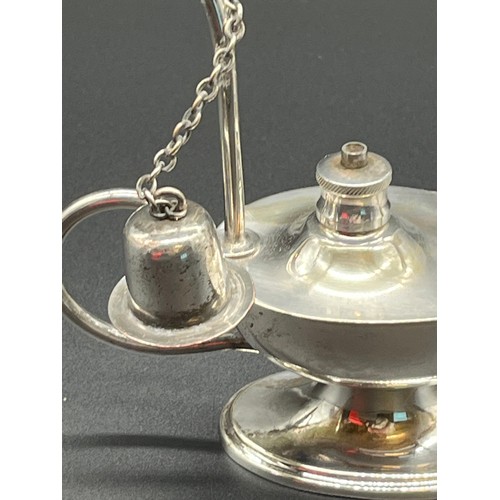 81 - Rare Antique silver plated Aladdin/ Genie oil lamp brandy glass warmer.