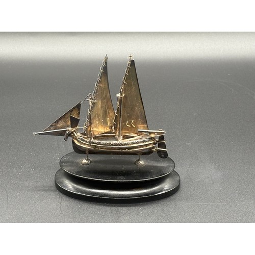 82 - Maltese Silver marked Ship model on a wooden stand 5