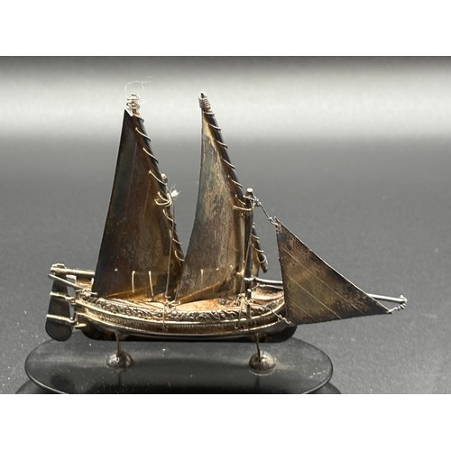 82 - Maltese Silver marked Ship model on a wooden stand 5