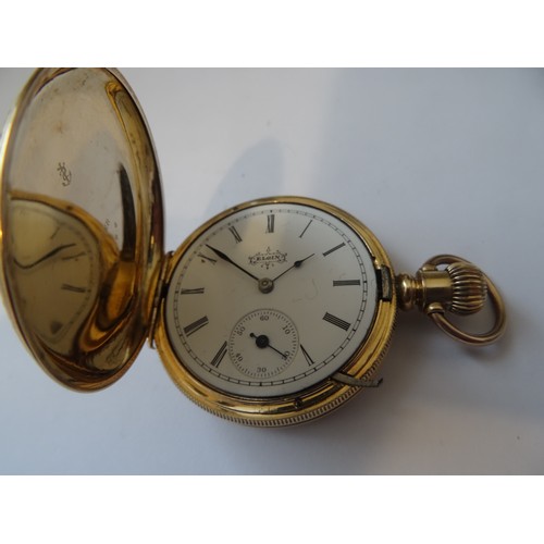74 - Ladies Elgin Hunter pocket watch size 6, in a 14K gold filled pocket watch case Dueber Anchor warran... 