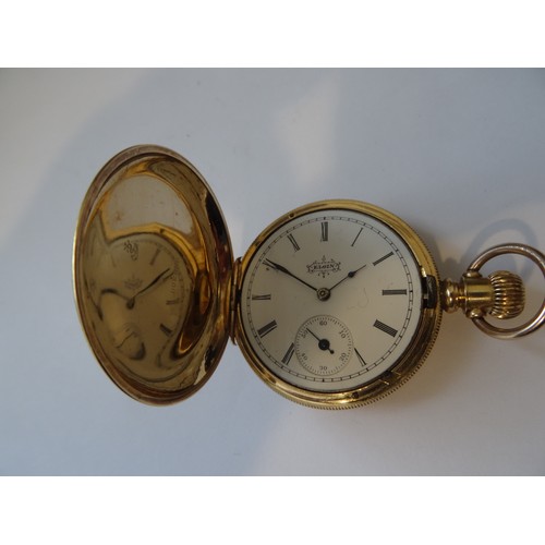 74 - Ladies Elgin Hunter pocket watch size 6, in a 14K gold filled pocket watch case Dueber Anchor warran... 