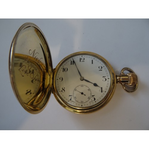75 - Zenith hunter pocket watch in a gold plated case. The dial is free of hailrines or cracks the gold p... 