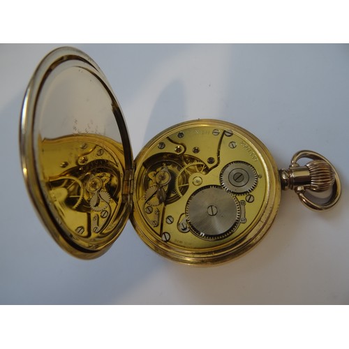 75 - Zenith hunter pocket watch in a gold plated case. The dial is free of hailrines or cracks the gold p... 