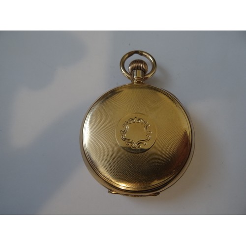 76 - Sanders & Co Ltd English warranted gold plated keyless open face pocket watch. The dial is free of h... 