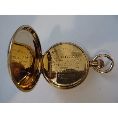 76 - Sanders & Co Ltd English warranted gold plated keyless open face pocket watch. The dial is free of h... 