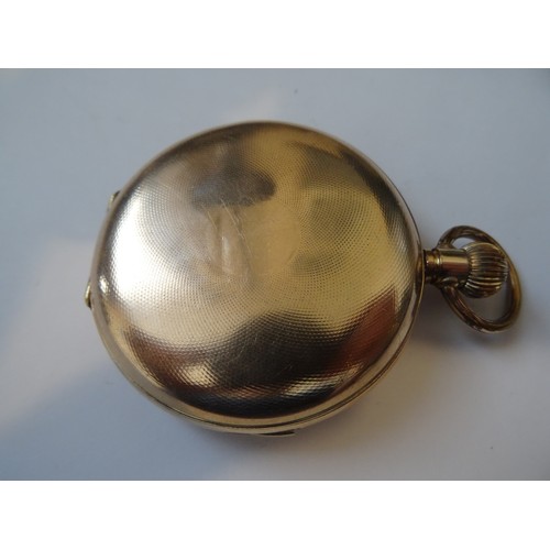 79 - Chiming repeater gold filled hunter pocket watch. The chimes are working when launched by the side b... 