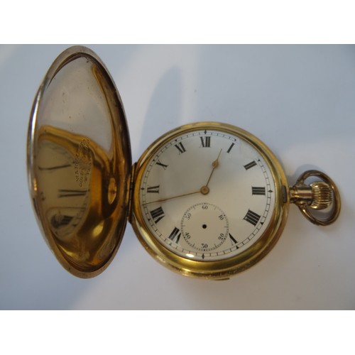 79 - Chiming repeater gold filled hunter pocket watch. The chimes are working when launched by the side b... 