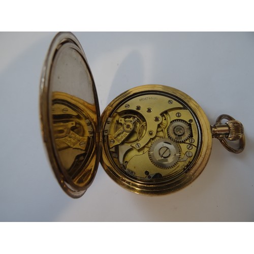 79 - Chiming repeater gold filled hunter pocket watch. The chimes are working when launched by the side b... 
