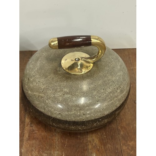 73 - Pair of antique full size Scottish granite curling stones with brass and wood handles (excellent con... 